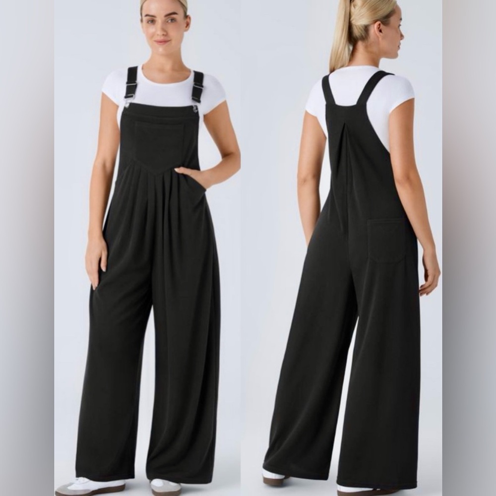 Halara Ribbed Knit Pocket Casual Overalls Womens Size S~NWT